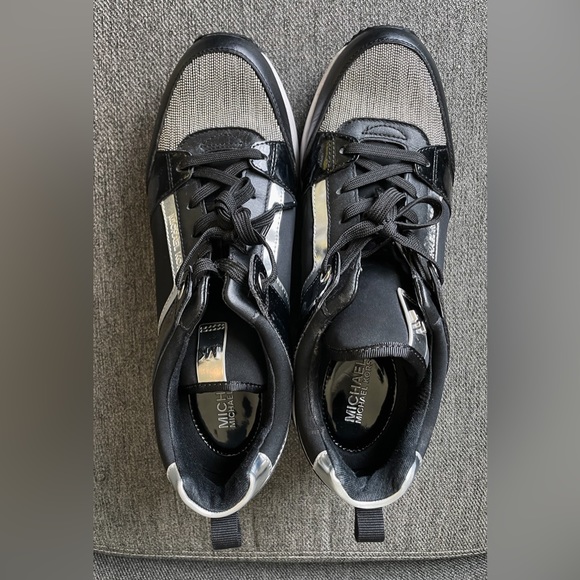 Michael Kors Georgie Mixed-Media Trainer, black, white, silver - Picture 3 of 7